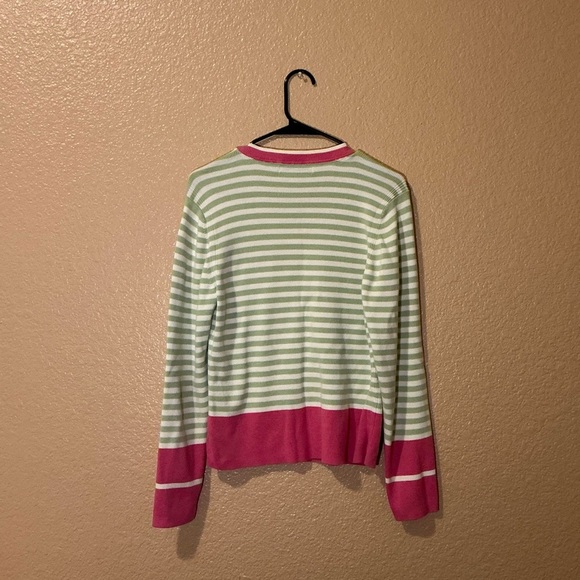 Tommy Hilfiger Green and Pink Striped V-Neck Sweater - Picture 3 of 4